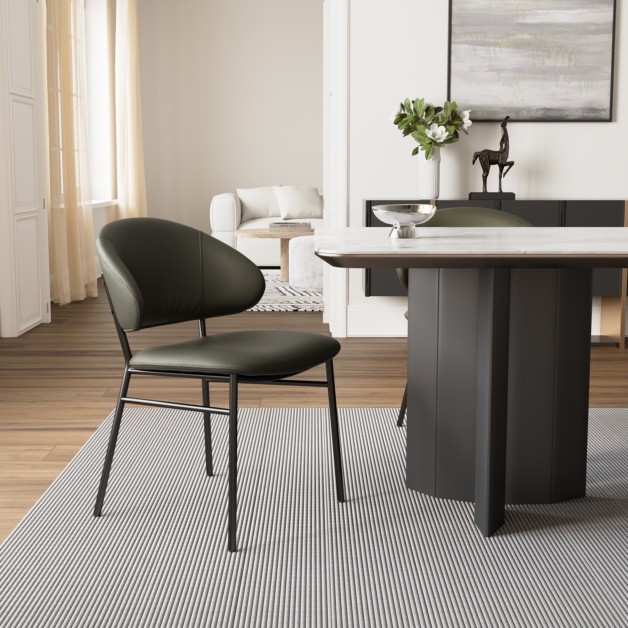Low Back Green Accent Dining Chair with steel legs for Dining Room