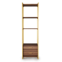 Sonoma 85.2'' Storage Shelf By Eureka Ergonomic, Brown Wood Shelves and Gold Metal Frame With Drawers, Modern Design.