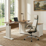 Eureka Ergonomic Ark ES Executive Standing Desk with Warm Walnut Wood Finish in a Bright Home Office.
