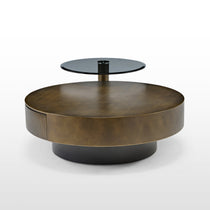 35 Brown Coffee Table With Glass Side Table Set, Bronze Brushed Finish, Modern Design.