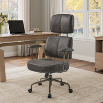 Cameron Adjustable Ergonomic Office Chair in Dark Gray Faux Leather, Home Office Setup.