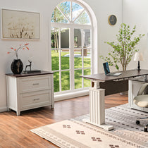 Eureka Ergonomic Ark Es 29 White File Cabinet in Home Office Setting, Dual-Tone Design.