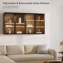 Wall Mounted Curio Cabinet With Adjustable Shelves, Dark Wood Finish, Decor Display, 30Lbs Capacity.