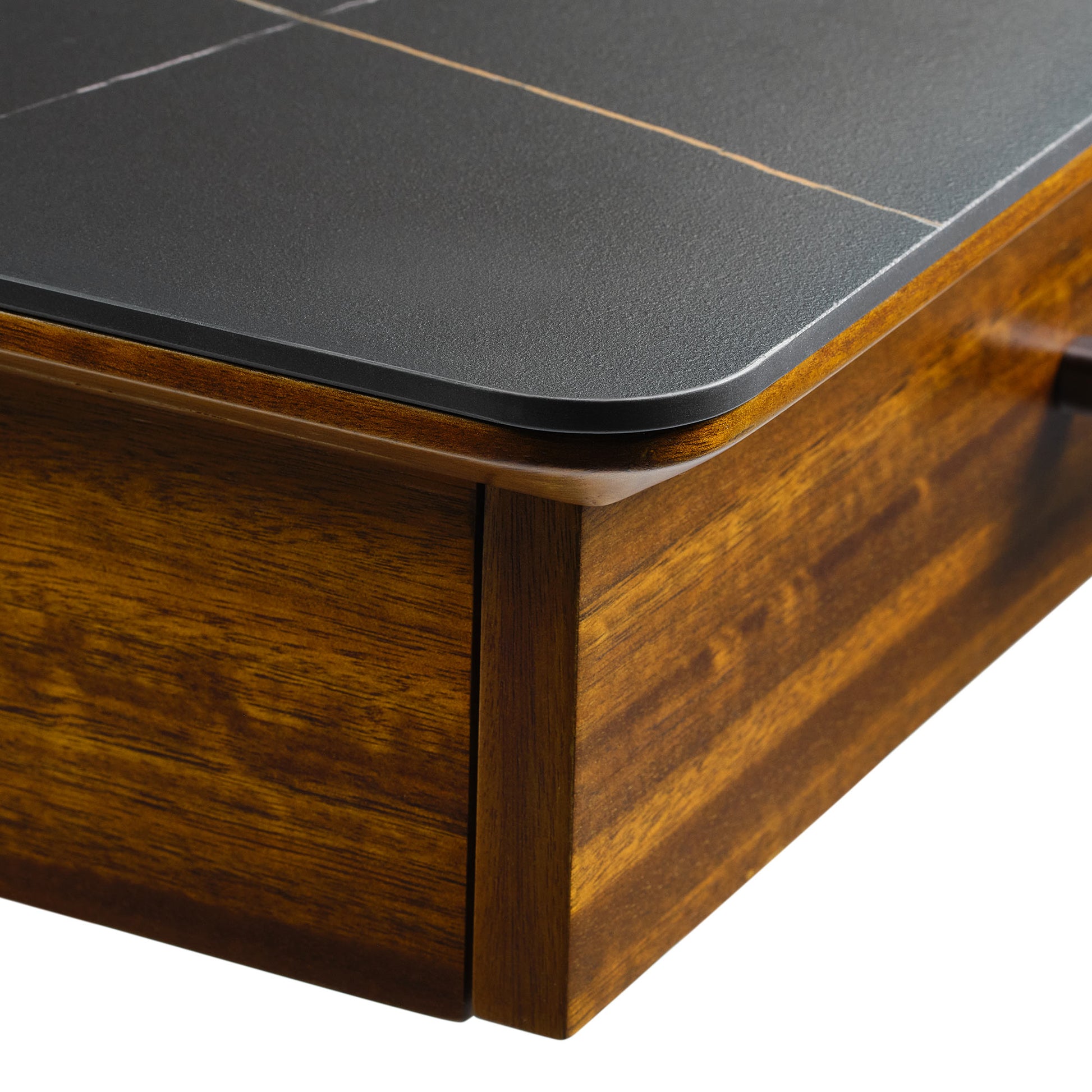Ark L60 L Shaped Executive Slate Standing Desk with two-drawers rounded corners and Black / Right Side 
