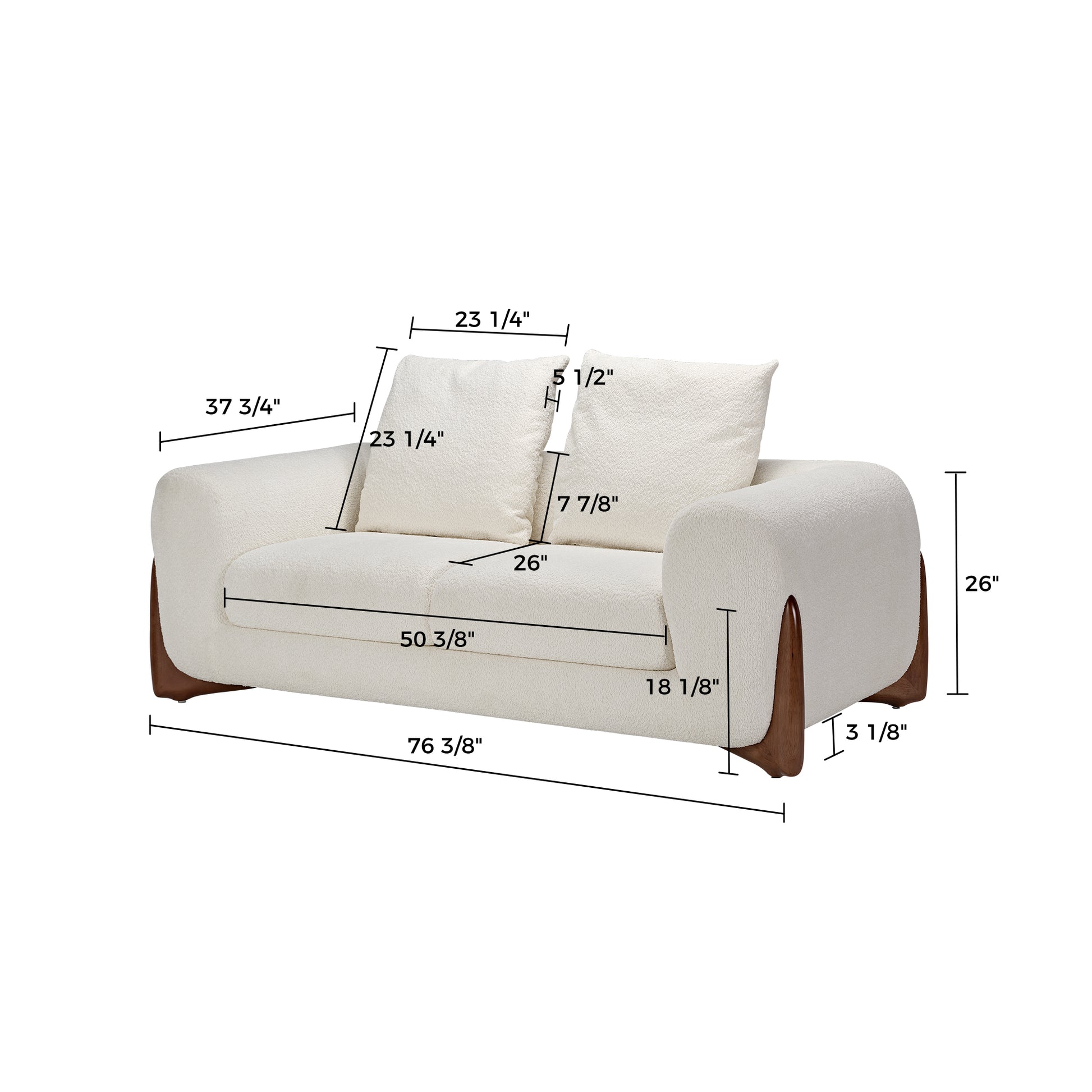 Rowan, Loveseat, 2 Seaters Off-White Dimensions