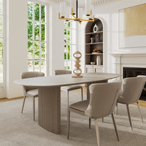 Stella 86.06 Oval Dining Table in Gray With Chairs, Modern Dining Room, Gray Tabletop, Oval Design.