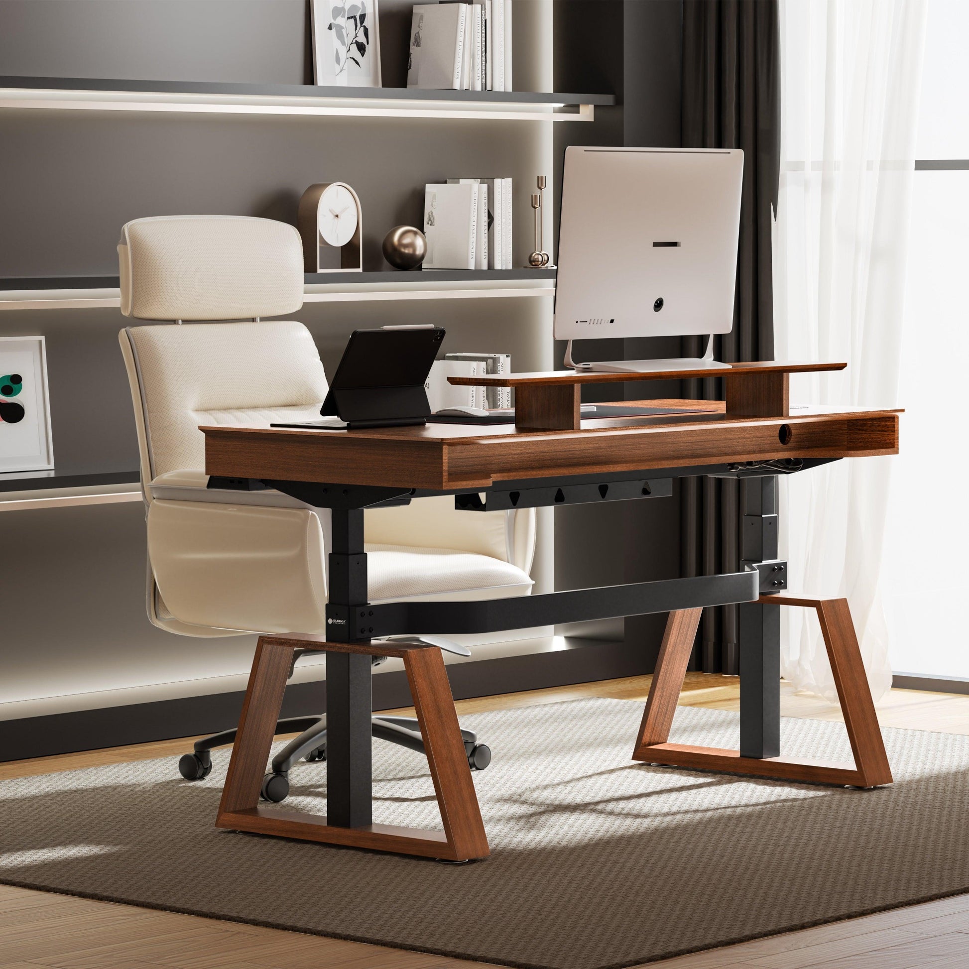 Eureka 63'' Executive Sit Stand Desk, walnut