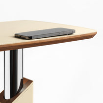 Height-Adjustable Saddle Leather C-Shaped Side Table