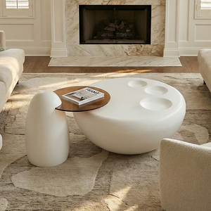 White Cat Claw Coffee Table Set With Penguin Side Table, Modern Living Room Furniture.