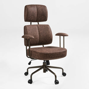 Cameron Office Chair: Brown Faux Leather, Adjustable Ergonomic Chair, Featuring Head and Back Support for Ultimate Comfort.