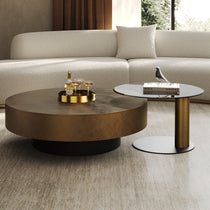 35 Brown Coffee Table Set With Bronze Finish and Side Table With Glass Top, Modern Furniture for Living Room.