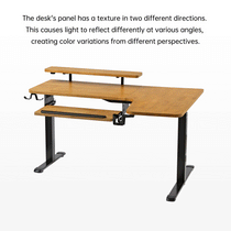 L-Shaped Standing Desk With Maple Top, Showing Texture Causing Color Variations, Ergonomic Workspace.