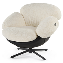 Cara Modern Swivel Lounge Chair With White Lamb Velvet Upholstery and Black Leather Base, Eureka Ergonomic.
