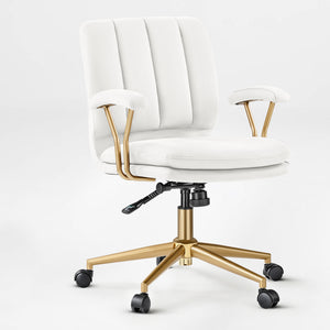 Adena Velvet Office Chair With White Velvet Upholstery and Gold Base, for a Modern Office Space.
