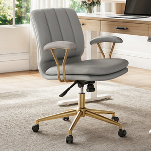 Adena Velvet Office Chair in Gray Velvet With Gold Base, Modern Office Furniture.