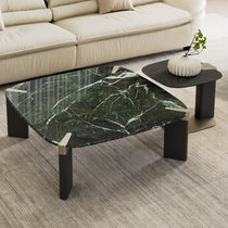 Prada Green Marble Coffee Table Set - Modern Luxury Living Room Furniture, Rectangle Coffee Table With Side Table.