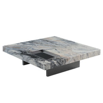 39 Square Marble Coffee Table With Sunken Desktop, Black Metal Legs. Italian Style.