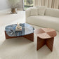 41" Walnut & Blue Jade Marble lrregular Coffee Table with Side Table Set Jade Blue & White Set