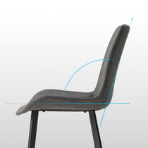 Milo Dining Chair in Gray With Ergonomic Design and Black Metal Legs. Modern Dining Room Furniture.