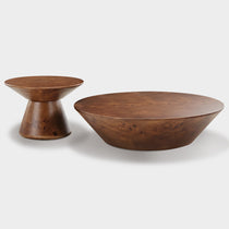 Brown Round Coffee Table Set of 2 With Wooden Veneer, Stylish Addition to Living Space.