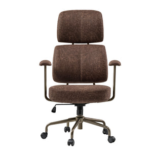 Cameron Office Chair: Brown Faux Leather, Adjustable Ergonomic Chair, Featuring Head and Back Support for Ultimate Comfort.