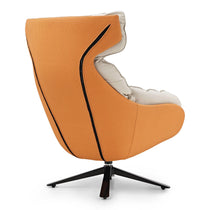 Todd Swivel Armchair - High Back, Orange Woven Fabric, Swivel Base Detail.