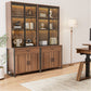 77'' Display Bookshelf with Glass Door and Storage Cabinets, Walnut