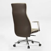 Royal Slim Executive Office Chair in Brown and Cream Leather, Ergonomic High-Back Design.