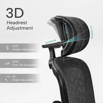 Eureka Ergonomic Cyra ergonomic office chair black mesh headrest with 3D adjustment: 2.95" height, 0.98" fore-aft, 15° angle.