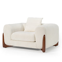 Rowan Accent Chair in Off-White Boucle Fabric With Wooden Legs, Modern Design and Ergonomic Comfort.