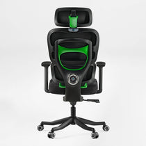 Axion back view of ergonomic gaming chair, green, fabric