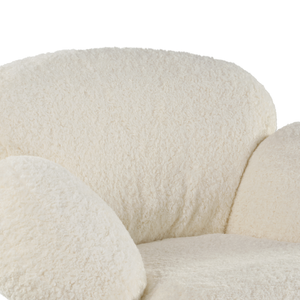 Cara Swivel Lounge Chair in White Lamb Velvet, Close-Up View of the Textured Upholstery.