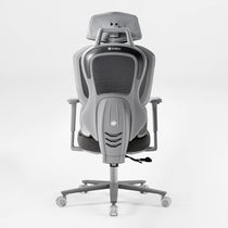 Gray office chair with headrest on a white background, gray