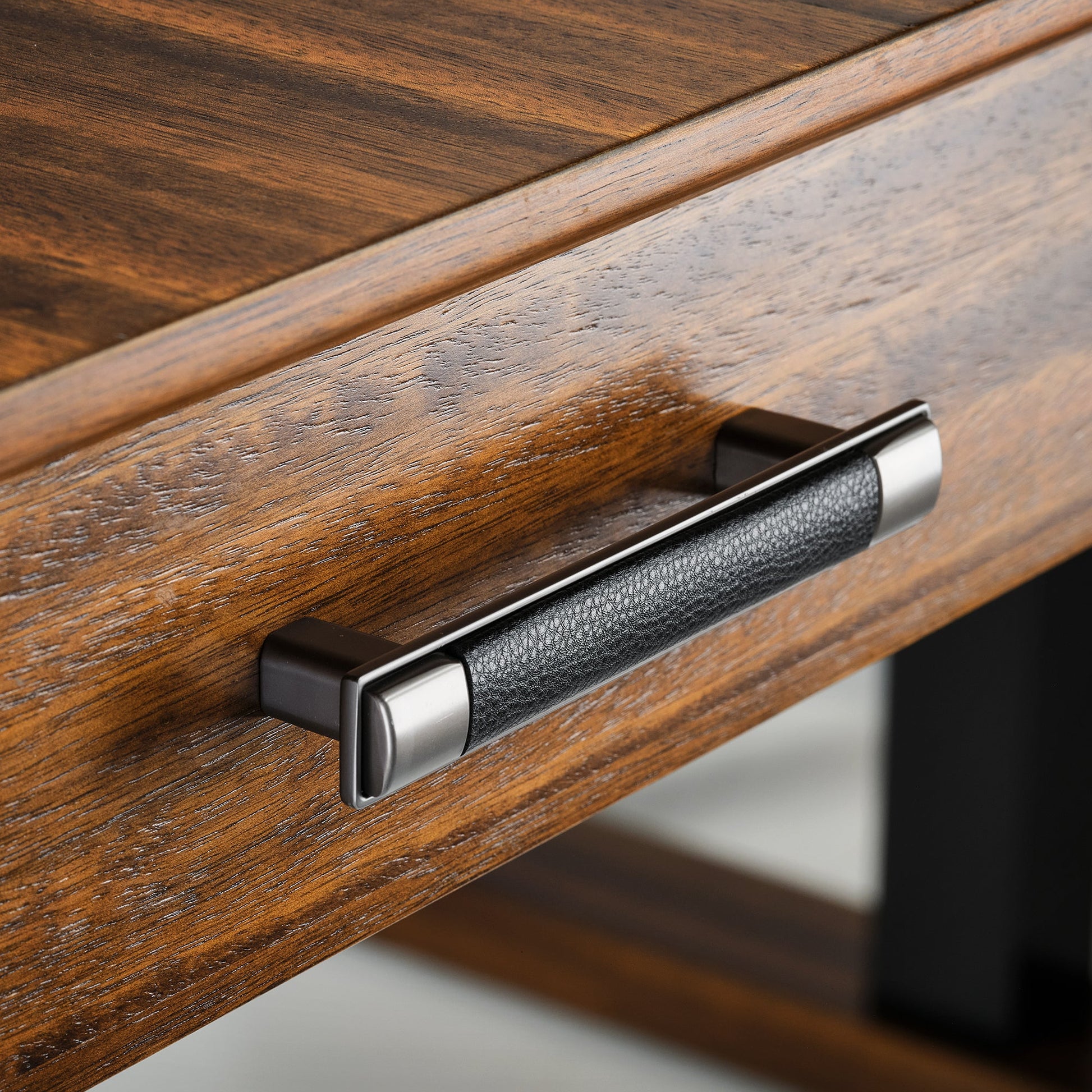 Ark L60 L Shaped Executive Standing Desk Leather metal hardware