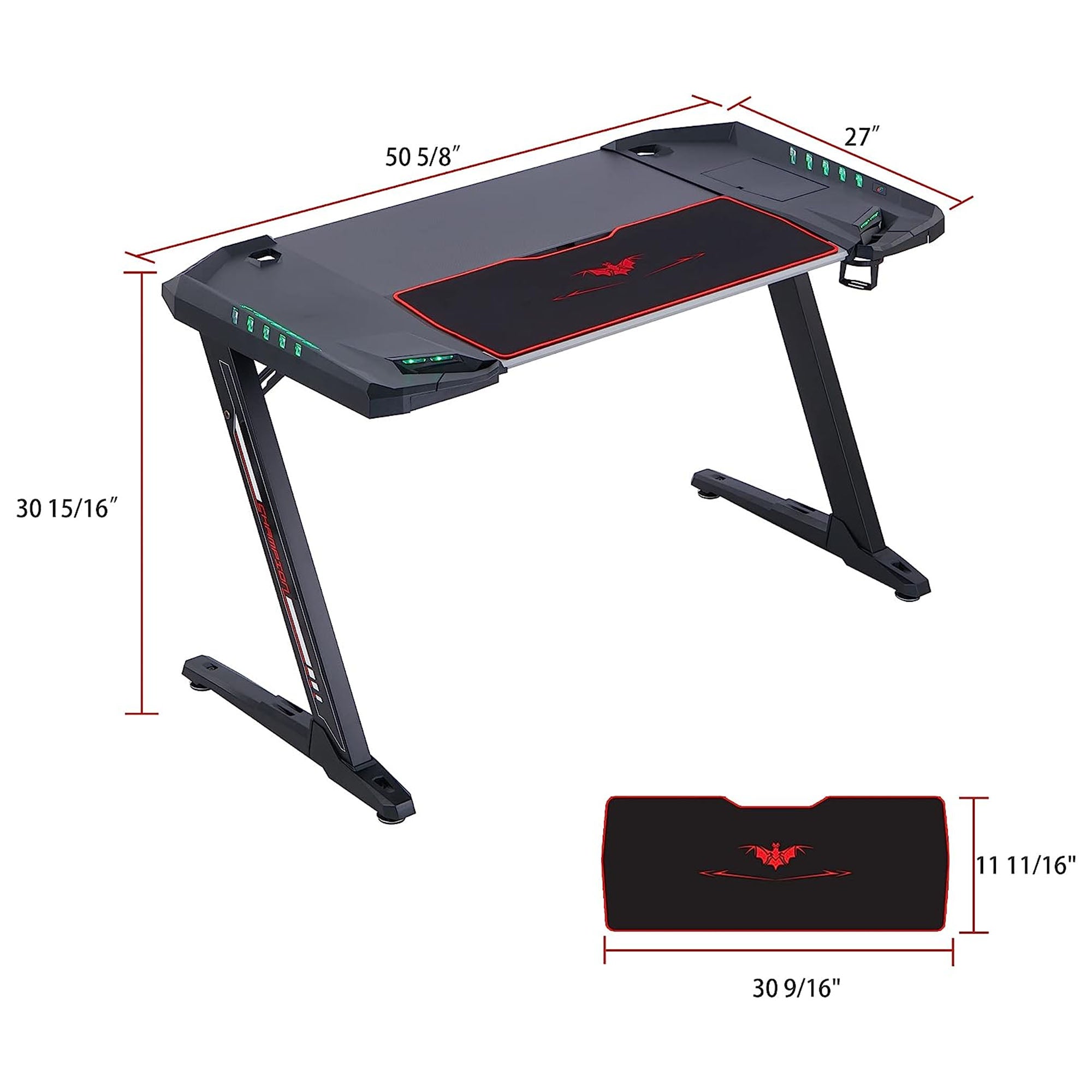 Eureka 50'' Black Gaming Desk with Z shape Legs for Gaming Room