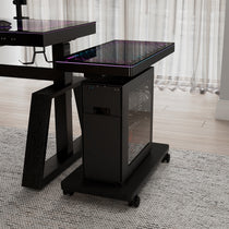 Black Height-Adjustable Illuminated Panel Cpu Cart With Illuminated Top Panel for Modern Workspace.