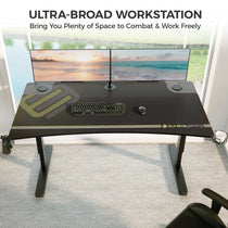 Eureka Ergonomic Gaming Desk, Black, Dual Monitors, Adjustable Height, Ergonomic Workspace.