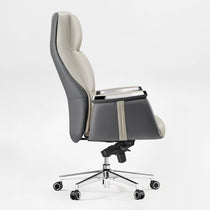 Royal II Executive Ergonomic Office Chair - Cream and Gray Leather, Ergonomic Design.