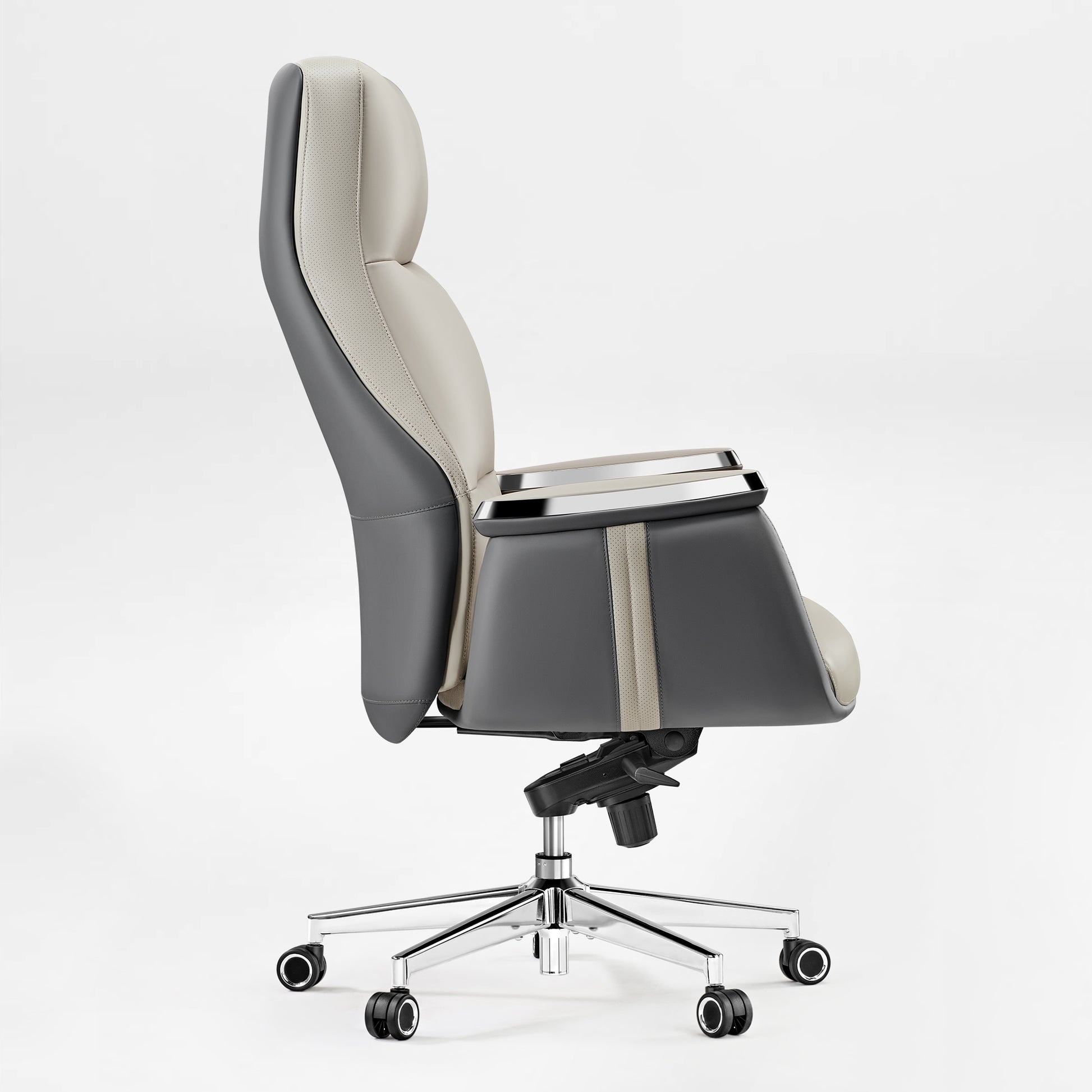 Royal II Executive Ergonomic Office Chair - Cream and Gray Leather, Ergonomic Design.