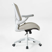 Eureka Ergonomic Vera ergonomic office chair, light grey PU leather seat and armrest, white frame, black casters.