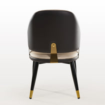 Anareli Dining Chair: Beige and Dark Brown Faux Leather Armchair With Gold Accents, Modern Dining Room Furniture.