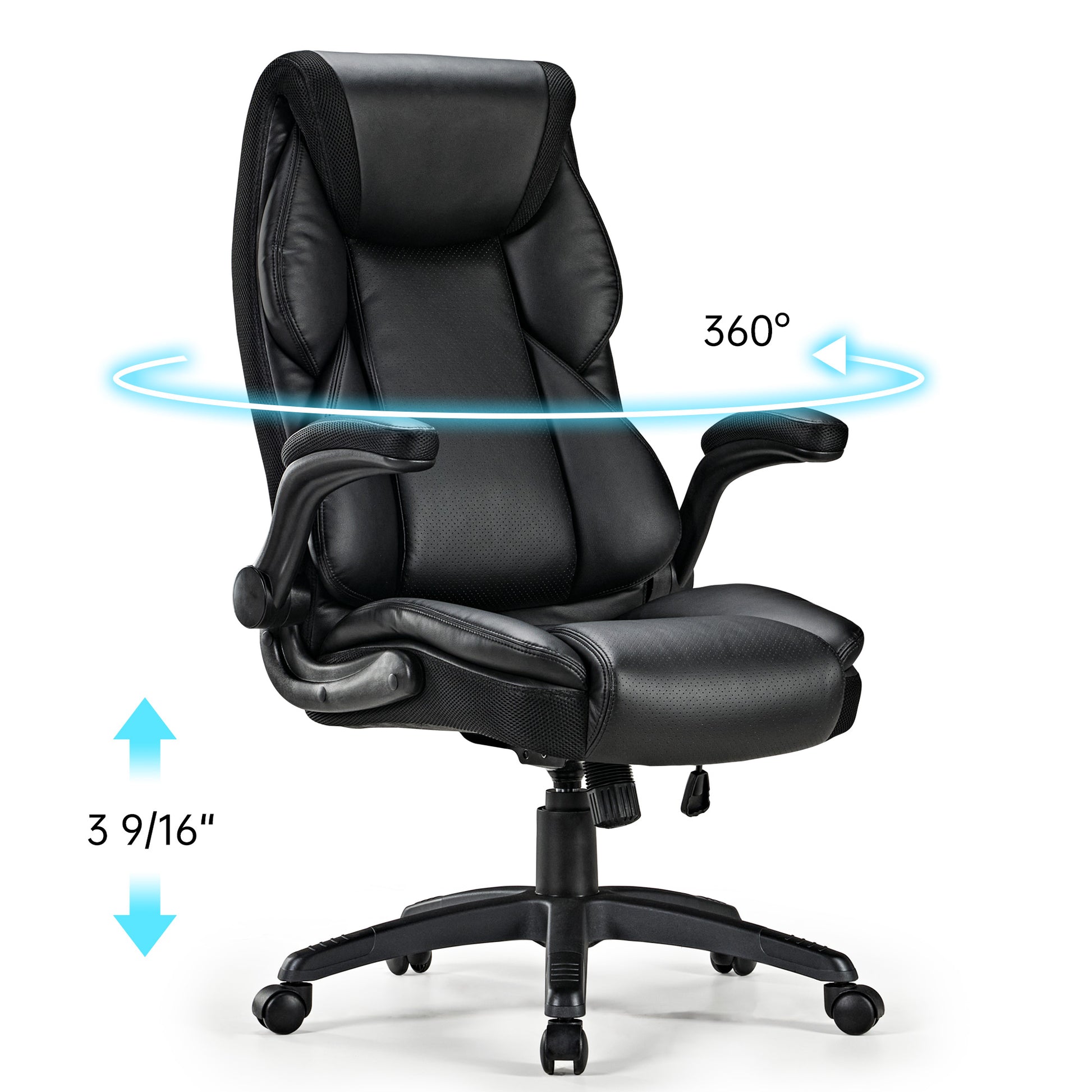 Galene, Home Office Chair, Black, Breathable cushioned PU Leather Fabric, 360 degree rotation