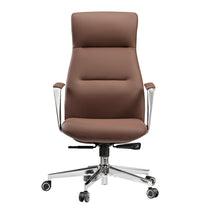Royal Slim Executive Office Chair, Brown Leather, Ergonomic High-Back Design, Chrome Base, and Caster Wheels.