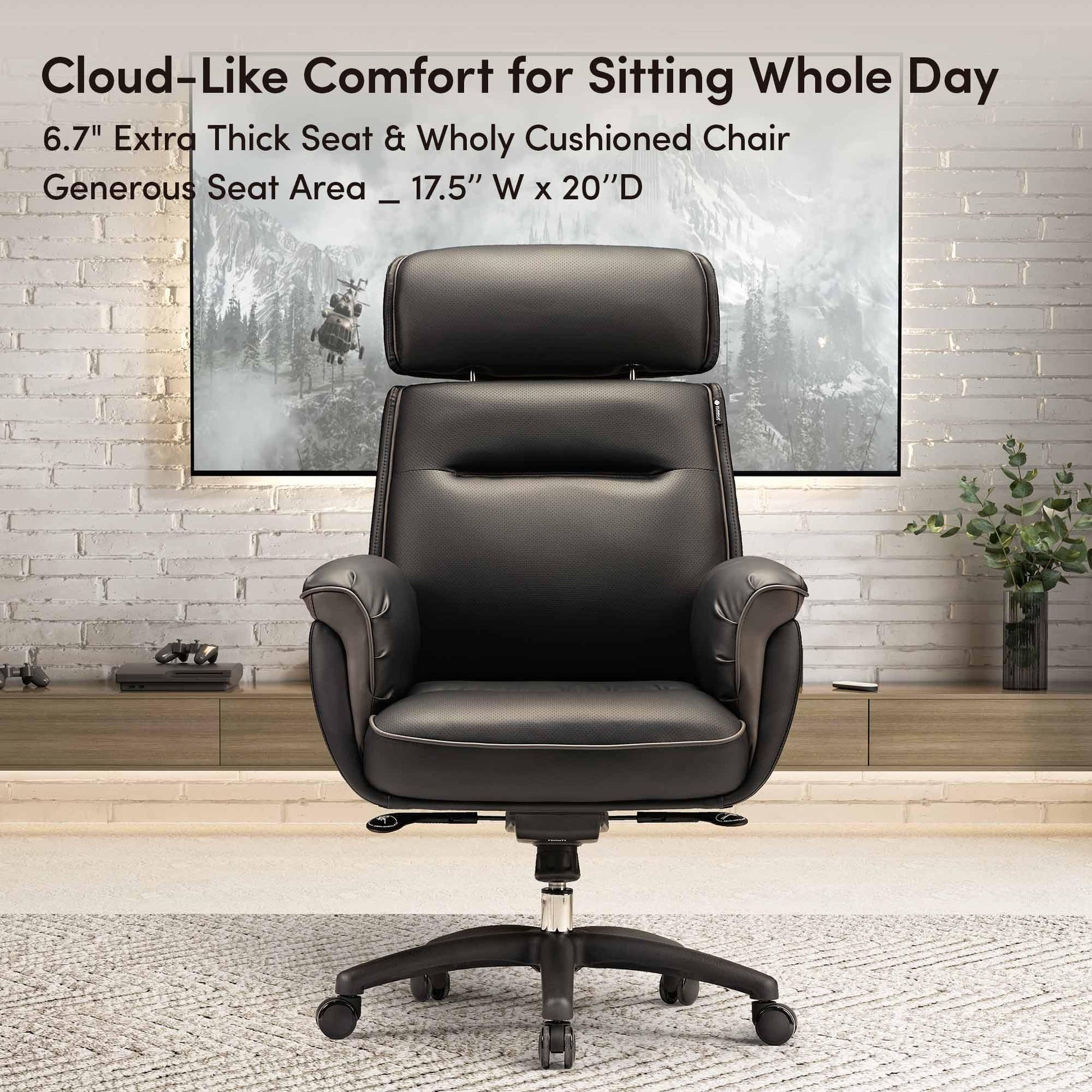 Eureka Royal, comfy leather executive office chair with high back and lumbar support, Black, Executive Office, Extra Thick 6.7 inch Cushioned Leather Padded Structure