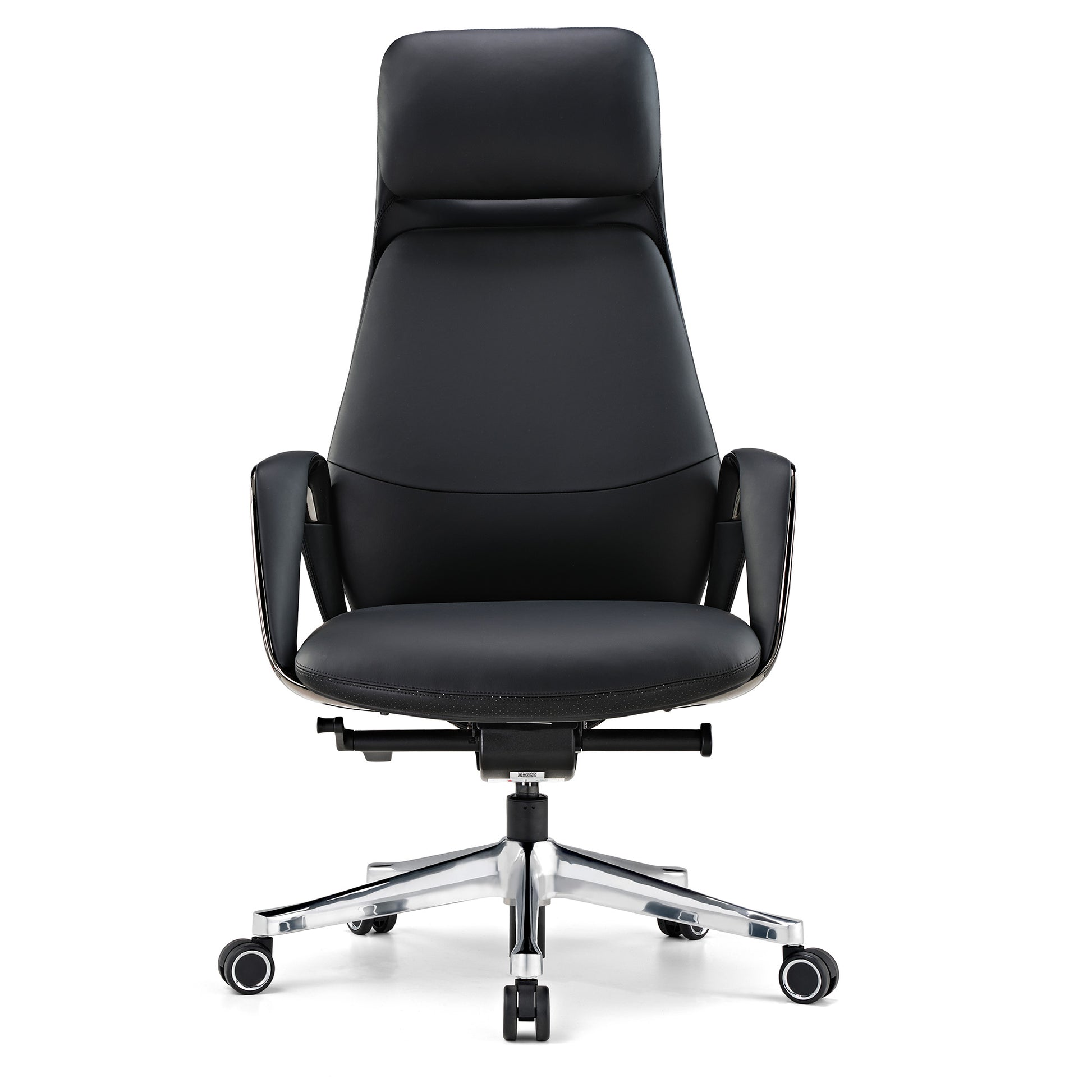 SERENE, Eureka Comfy Leather Executive Office Chair Luxury Napa Leather, Black, Front Angle