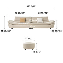 Bella Beige Napa Leather Sofa With Dimensions: 125 3/16 W X 31 57/64 H; Ottoman: 31 1/2W X 15 3/4H.