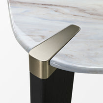 Prada Green Marble Coffee Table Detail, Highlighting Marble Surface, Brass and Wood Design. Modern Luxury Furniture.