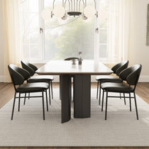 Modern Dining Set With Black Side Chairs and Marble Top Table.