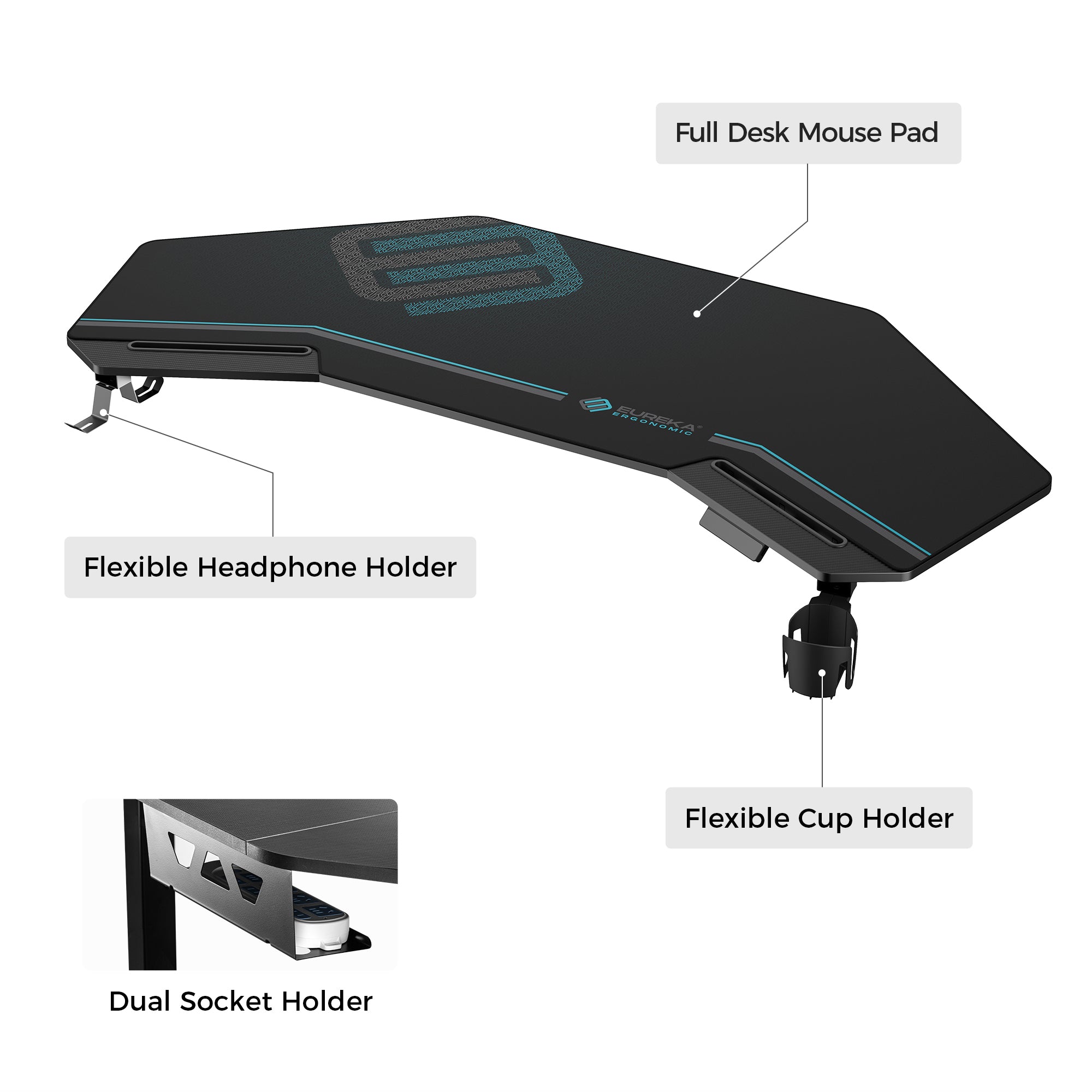 Eureka Ergonomic 63'' Wing Shaped Standing Desk with monitor shelves