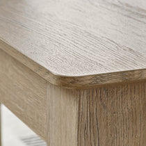 Eureka Ergonomic Ark El Executive Standing Desk Close-Up: Oak Veneer Tabletop With Rounded Corner.